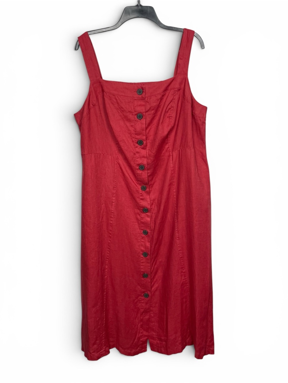 J Jill Linen Square-Neck Button-Front Midi Dress in Rust Red 2X - Picture 2 of 6